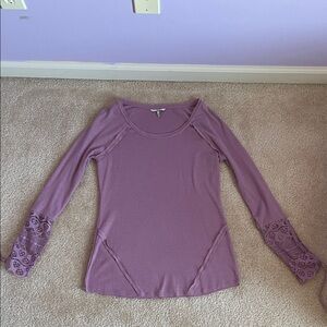 BKE Lavender Scoop Neck Long Sleeve with Lace Cuffs